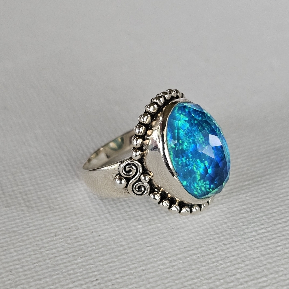 Genuine Sajen Australian Opal Doublet Ring in Sterling Silver Size 7! NWOT - Picture 4 of 10